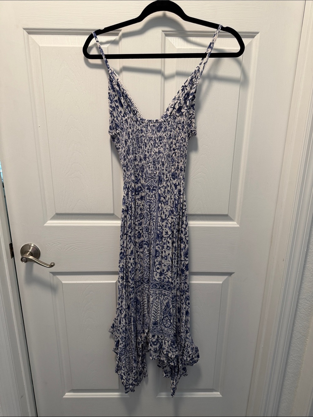 Angie Blue & White Asymmetrical Handkerchief Hem Dress - Picture 2 of 5
